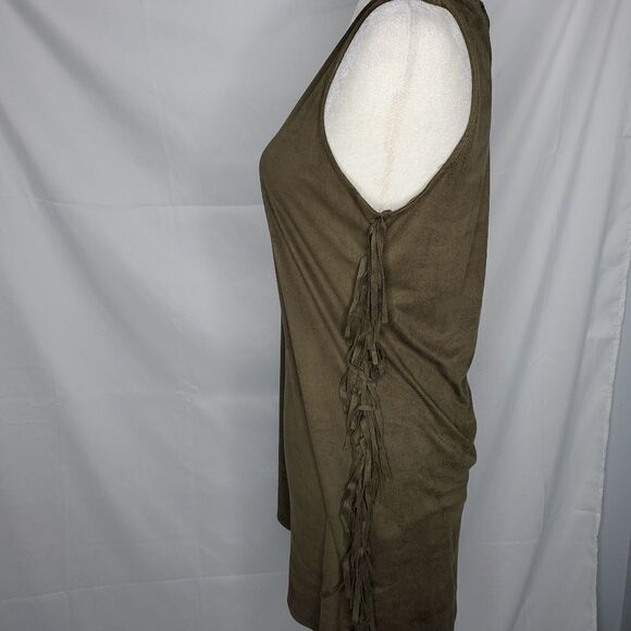 LA HEARTS mini dress earth tone sleeveless vegan suede fringe S - Picture 3 of 10
